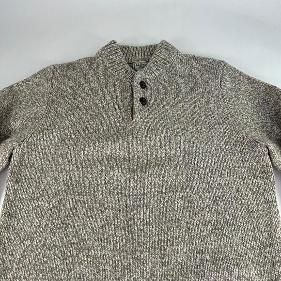 L.L. Bean Mens Lambs Wool Pullover Sweater Siz M Tall 1/4 Button Mock Neck Brown - Picture 6 of 15